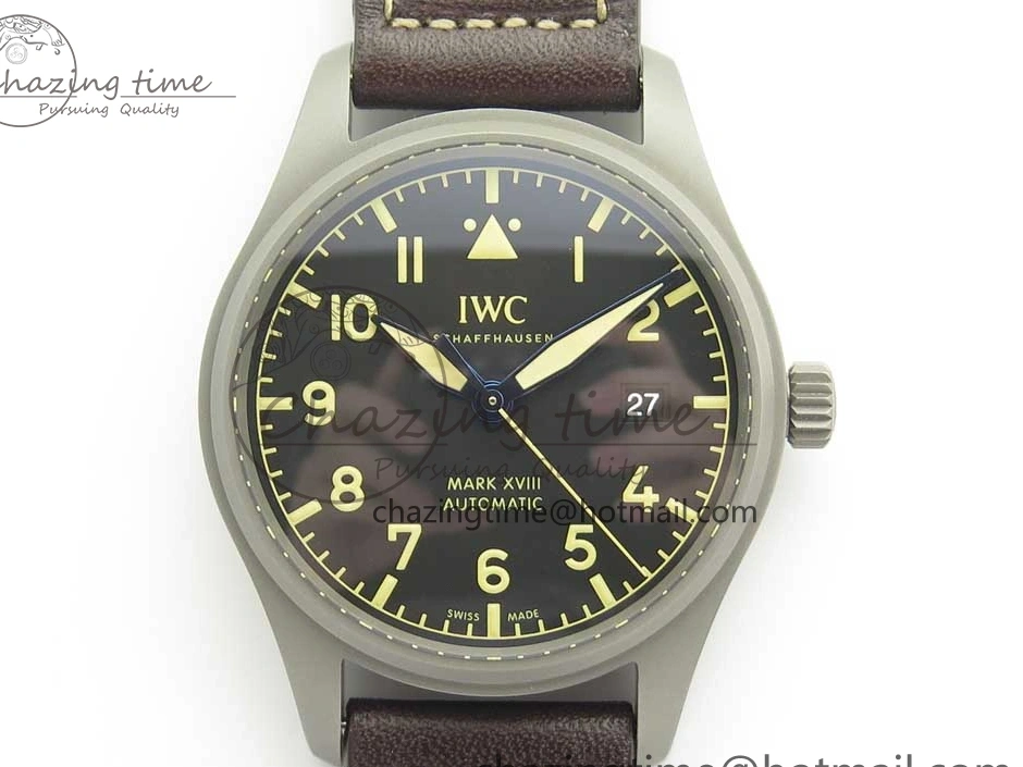 MIROTIME 0504 SmartChoice Mark XVIII IW327006 Titanium M+F 1:1 Best Edition Black Dial on Brown Leather Strap A 7145